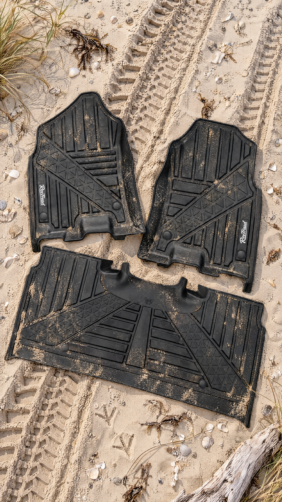 Ram 1500 at the beach with RevTread all-weather floor mats