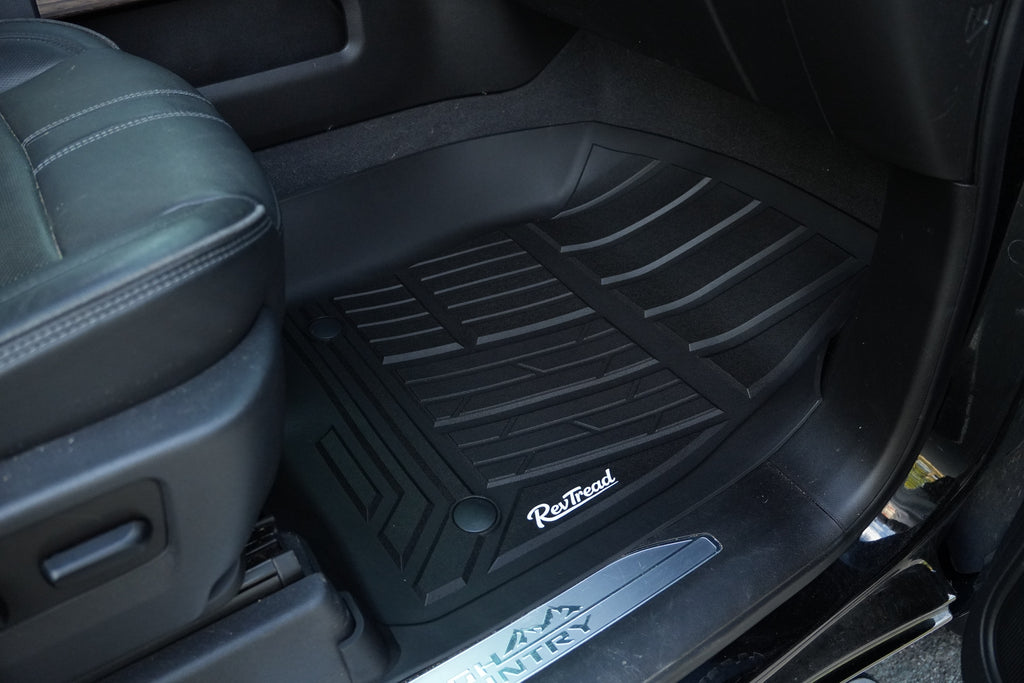 RevTread passenger-side floor liner installed in a Silverado/Sierra crew cab