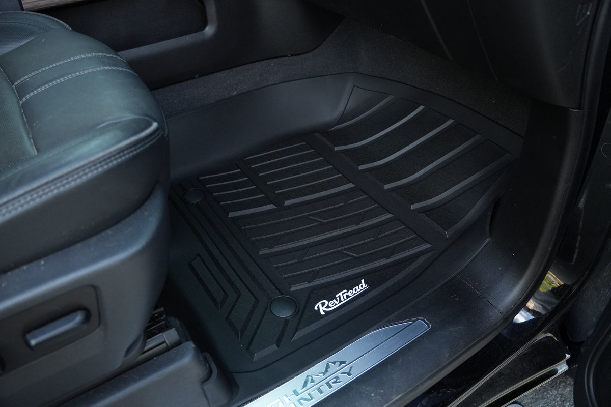 RevTread passenger-side floor liner installed in a Silverado/Sierra crew cab